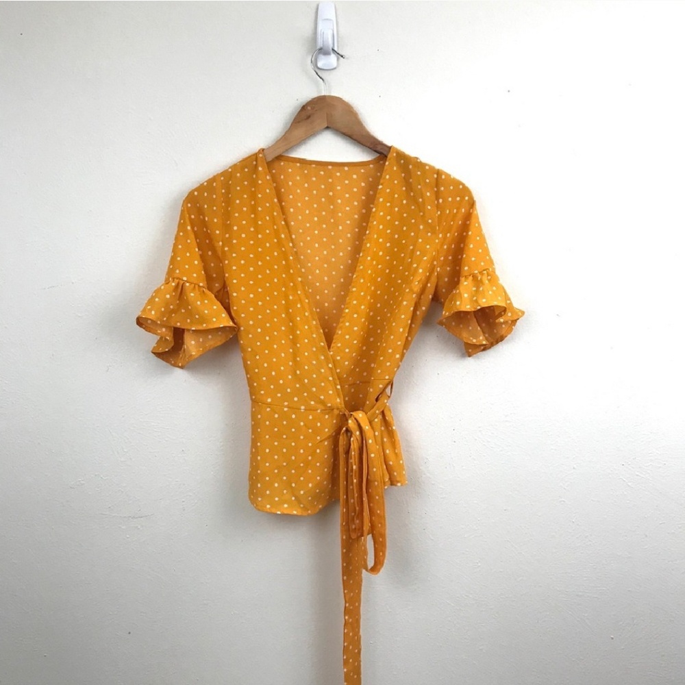 Yello polka dot wrap blouse